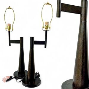 Vintage Modernist Bronze Finish Cone Table MCM Lamps Pacific Coast Lighting
